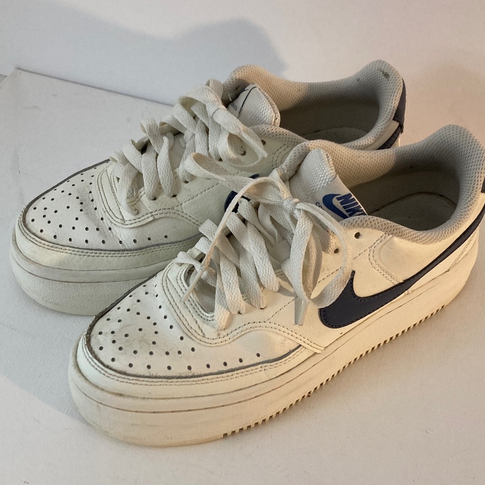 Nike Court Vision Alta women’s size 8 White and Navy leather Sneakers